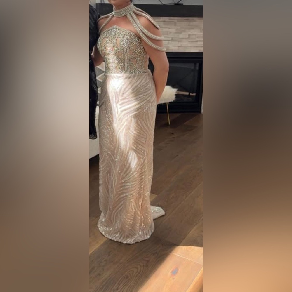 Stunning Nude Beaded Mermaid Gown